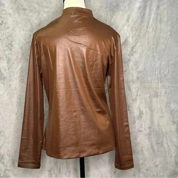 Olivia‎ Jordan Long Sleeves High Neck Liquid Shine Front Cut Out Top Blouse Sz L - Picture 2 of 8